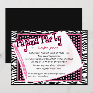 Invitation Partie de pyjama dans les points noirs et roses