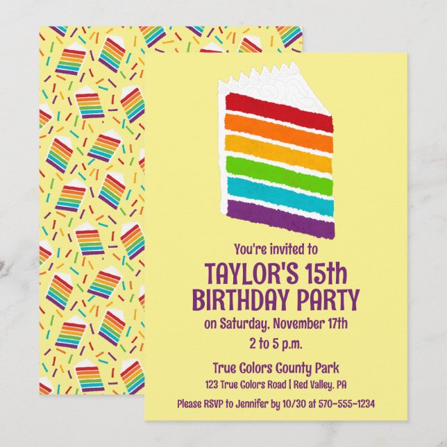 Invitation Partie de Rainbow Cake Custom Party (Devant / Derrière)