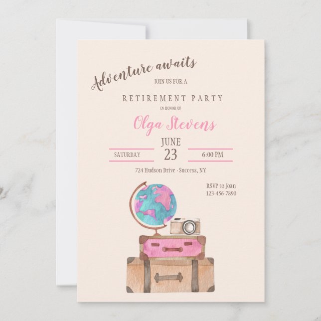 Invitation Partie de retraite à thème de voyage (Devant)