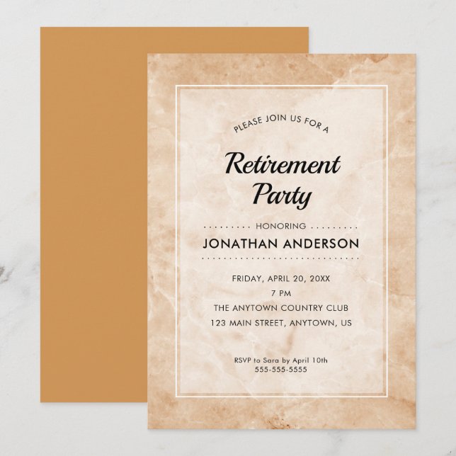 Invitation Partie de retraite | Arrière - plan élégant en mar (Devant / Derrière)
