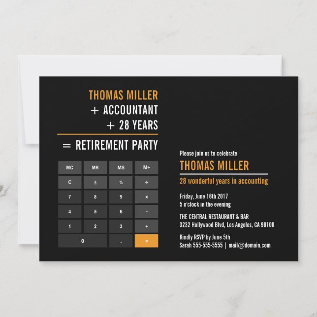 Invitation Partie de retraite du calculateur financier (Devant)