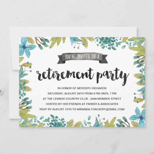 Invitation Partie de retraite florale de la guirlande | de (Devant)