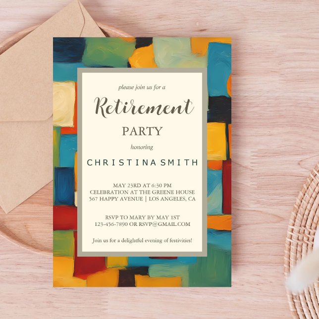 Invitation Partie de retraite joueuse géométrique Abstraite (Abstract Geometric Retro Playful Retirement Party Invitation)