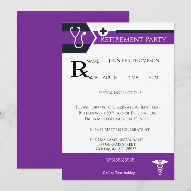 Invitation Partie de retraite Médicale du carnet d'ordonnance (Devant / Derrière)