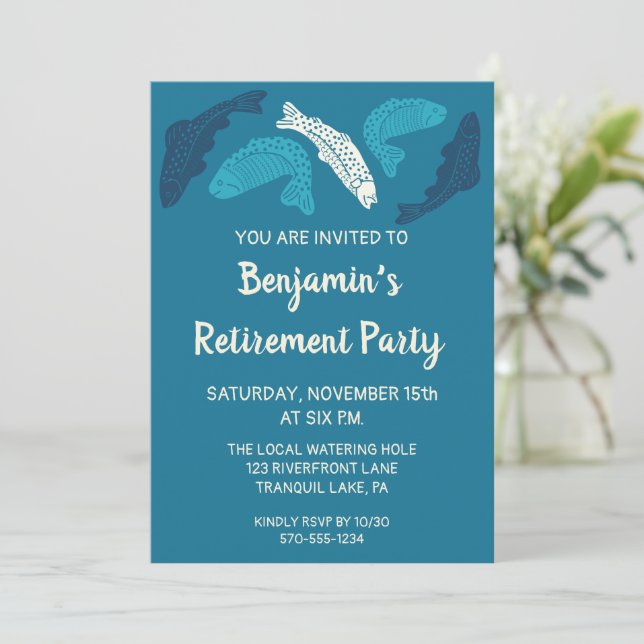 Invitation Partie de retraite personnalisée de la truite bleu (Debout devant)