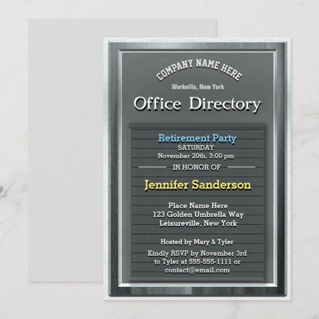 Invitation Partie de retraite | Répertoire Office Argent Fun (Devant / Derrière)