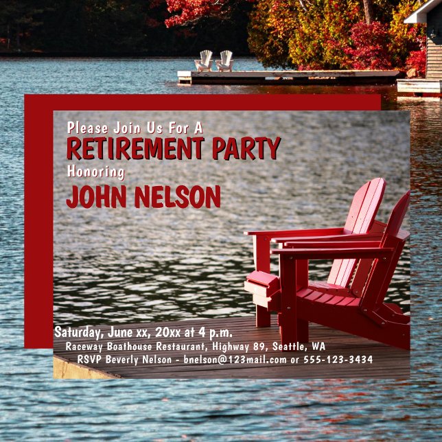 Invitation Partie de retraite Thème Décontracté Lakeside Cott (Retirement Party Casual Theme Lakeside Cottage Invitation)