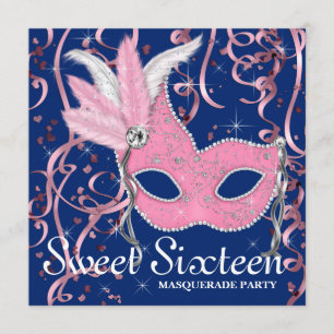 Invitation Partie de sweet sixteen de rose et de bleu marine