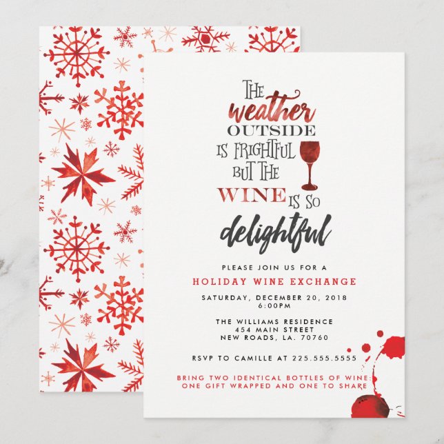 Invitation Partie d'échange de vin de Noël (Devant / Derrière)