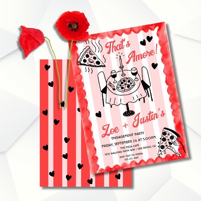 Invitation Partie d'engagement à la pizza dessinée à la main (Créateur téléchargé)