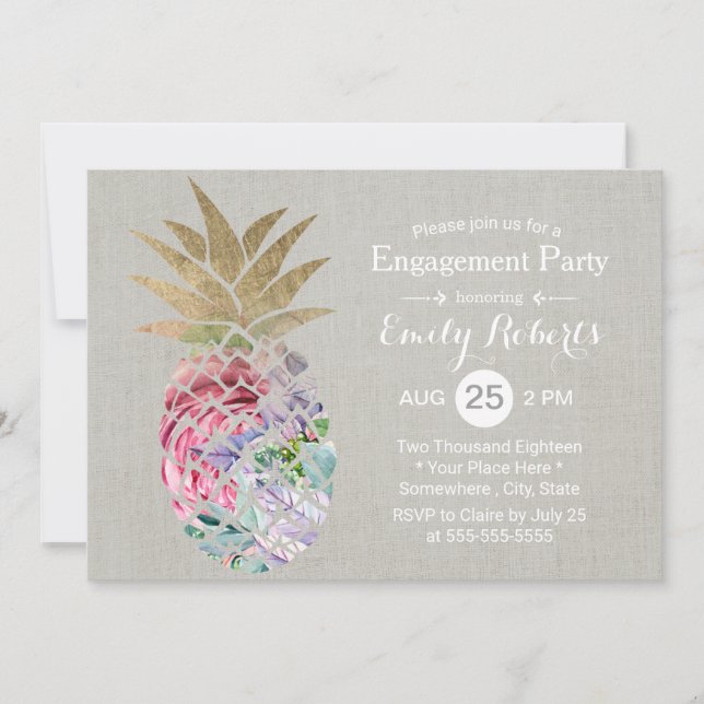 Invitation Partie d'engagement à l'ananas floral tropical (Devant)