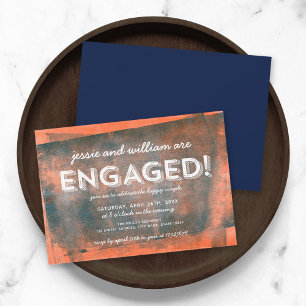 Invitation Partie d'engagement à l'encre roulée orange et ble