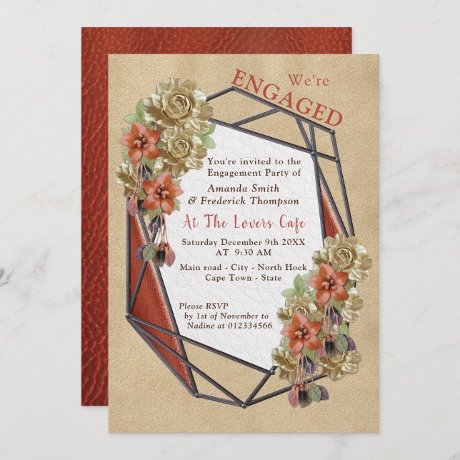 Invitation Partie d'engagement artistique en cuir et daim (Devant / Derrière)