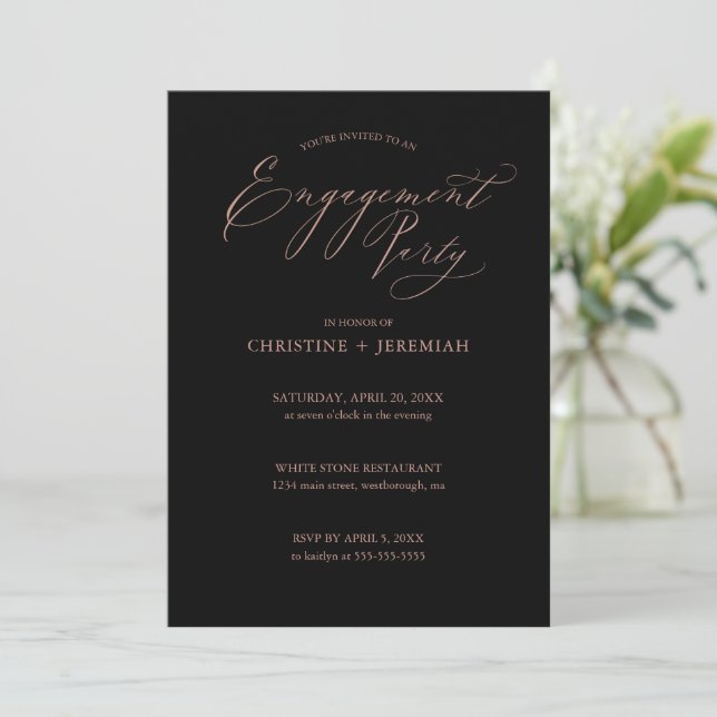 Invitation Partie d'engagement Black Rose Gold Typographie (Debout devant)