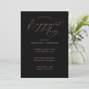 Invitation Partie d'engagement Black Rose Gold Typographie
