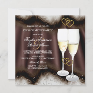 Invitation Partie d'engagement Brown Champagne Noir Coeur d'a