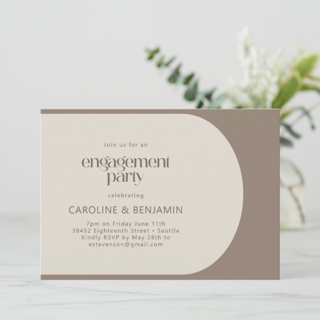 Invitation Partie d'engagement Brown de bloc de couleur minim (Debout devant)