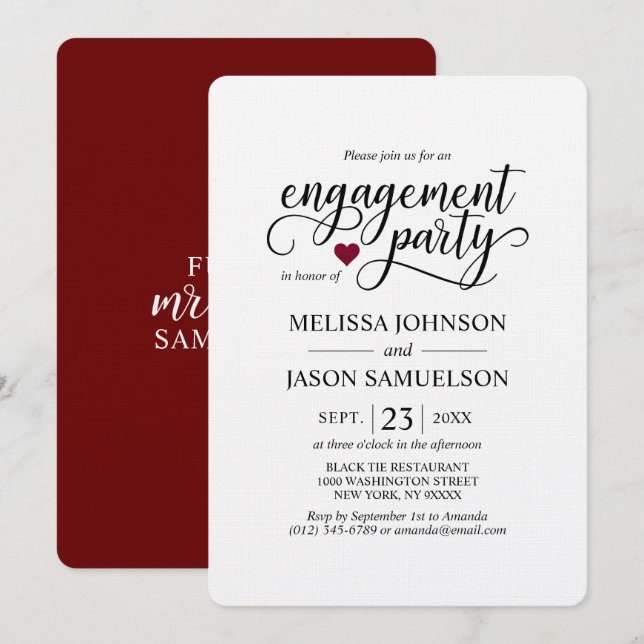 Invitation Partie d'engagement cardiaque de la Bourgogne mode (Devant / Derrière)