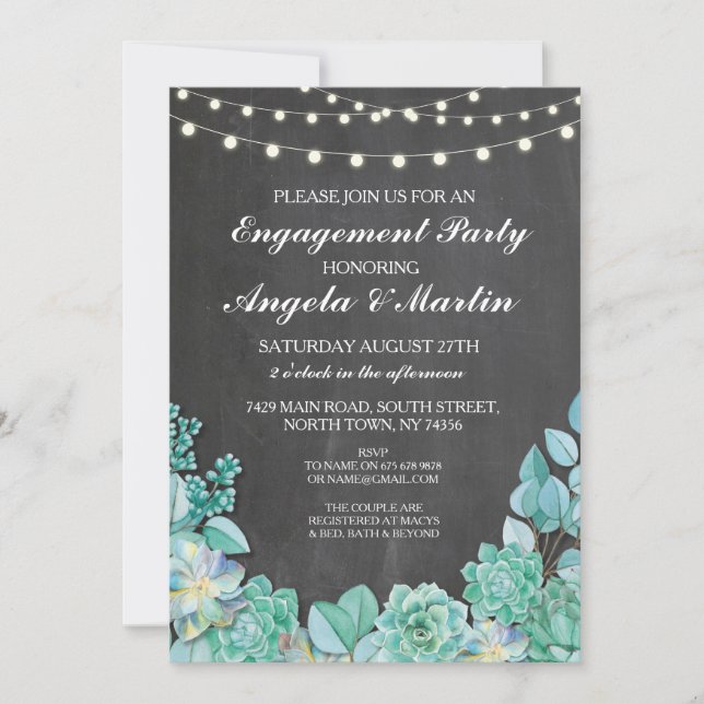 Invitation Partie d'engagement Chalk Floral Succulents Invita (Devant)