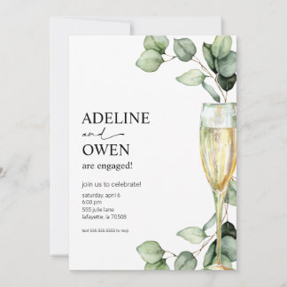 Invitation Partie d'engagement Champagne et Eucalyptus