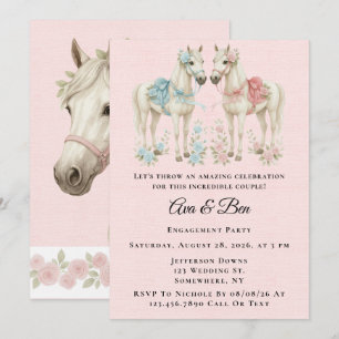 Invitation Partie d'engagement Cheval Rose et Bleu Pastel