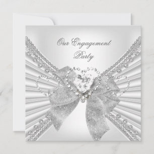 Invitation Partie d'engagement Coeur diamant Blanc Bow en arg