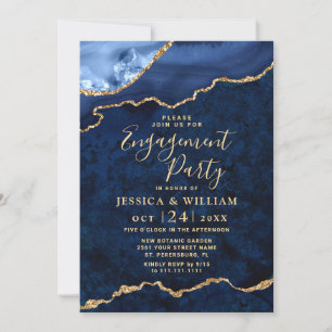 Invitation Partie d'engagement d'Agate en marbre bleu or mode