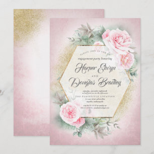 Invitation Partie d'engagement de cadre géométrique rose pâle