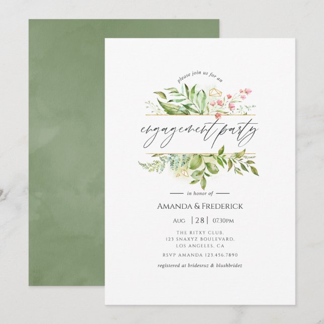 Invitation Partie d'engagement de Cristal Géométrique (Devant / Derrière)