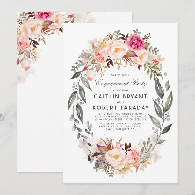 Invitation Partie d'engagement de la couronne rose pâle (Devant / Derrière)
