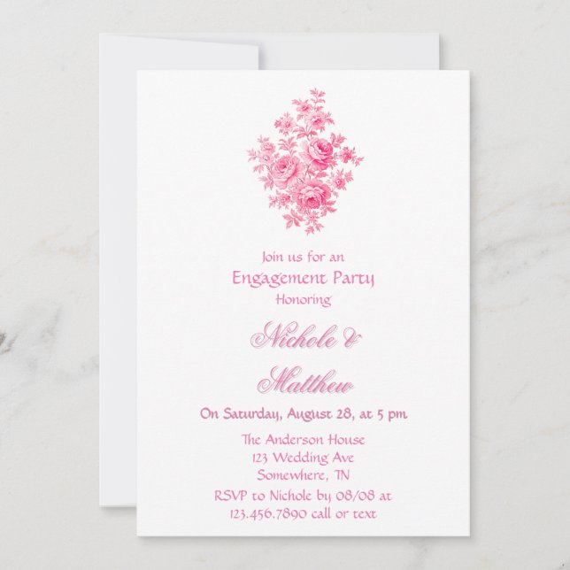 Invitation Partie d'engagement de la Fleur de Toile Rose vint (Devant)