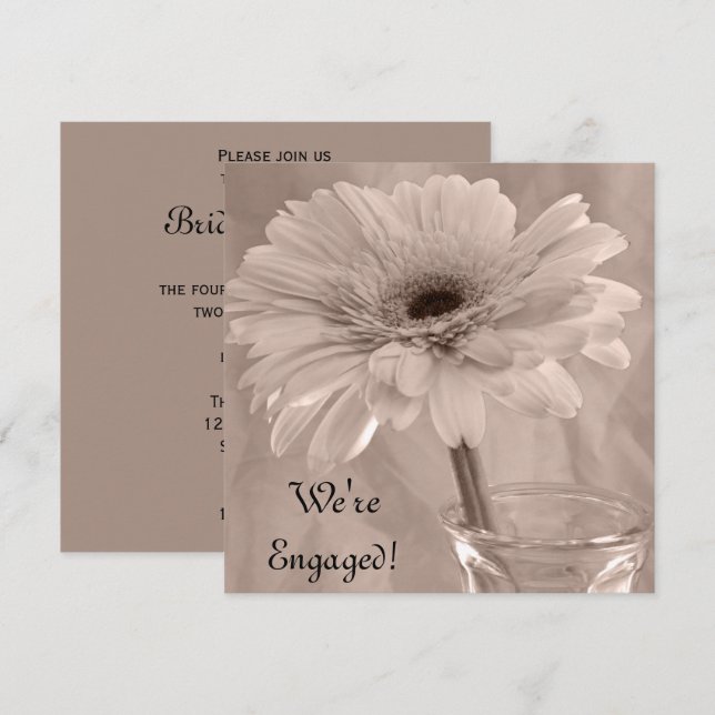 Invitation Partie d'engagement de la marguerite rose pâle (Devant / Derrière)