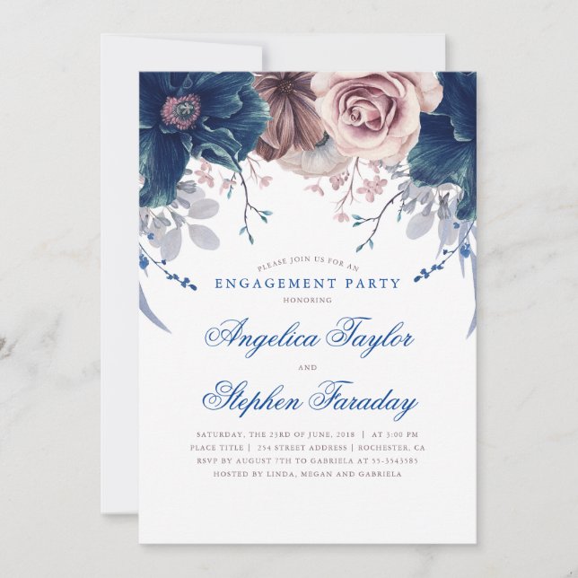 Invitation Partie d'engagement de la marine Blue and Mauve Fl (Devant)
