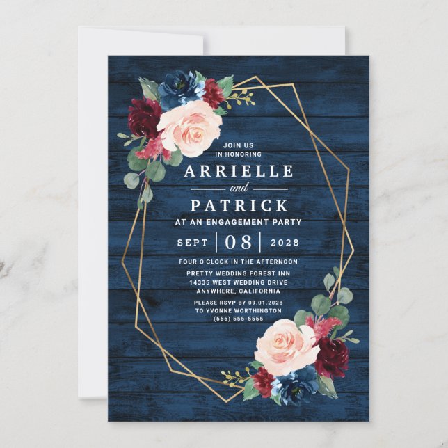 Invitation Partie d'engagement de la Marine Blue Burgundy Gol (Devant)