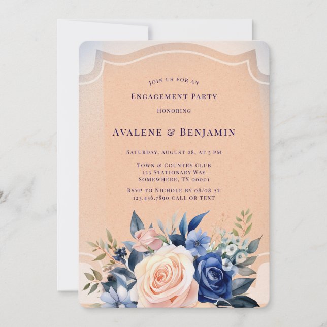 Invitation Partie d'engagement de la marine Blue Peach Painte (Devant)