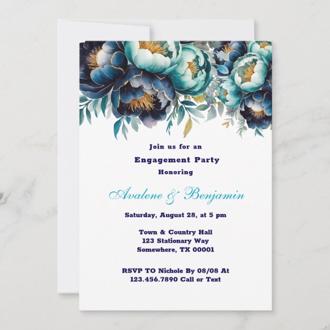 Invitation Partie d'engagement de la Marine turquoise Peony P (Devant)