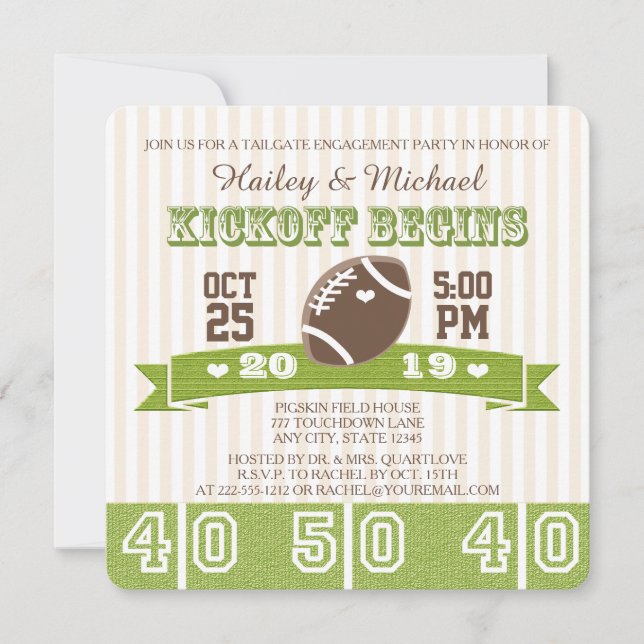 INVITATION PARTIE D'ENGAGEMENT DE LA TAILLE DE FOOTBALL (Devant)