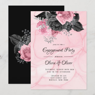 Invitation Partie d'engagement de luxe Pink Black Floral