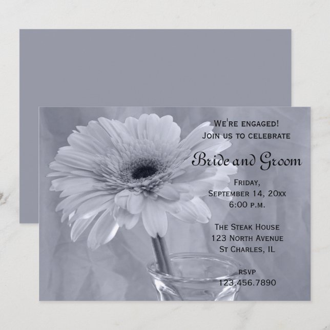Invitation Partie d'engagement de marguerite à teinte bleu pâ (Devant / Derrière)