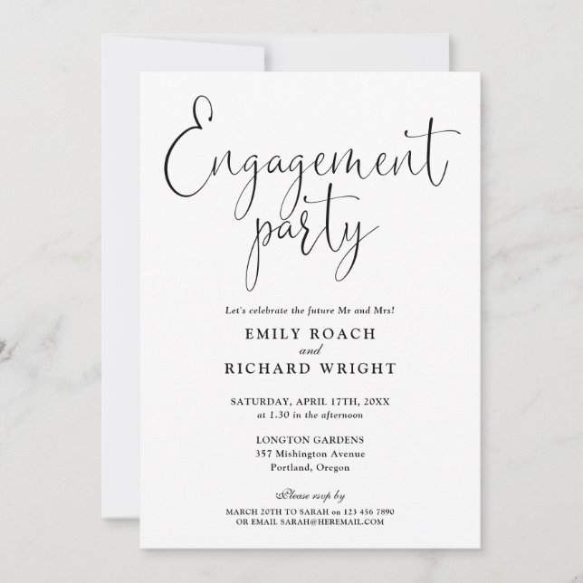Invitation Partie d'engagement de script noir et blanc (Devant)