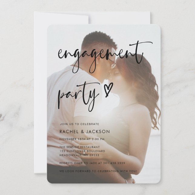 Invitation Partie d'engagement de script photo minimaliste mo (Devant)