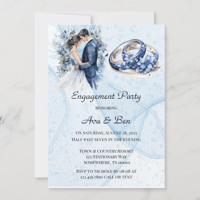 Invitation Partie d'engagement des anneaux floraux d'encre de (Devant)