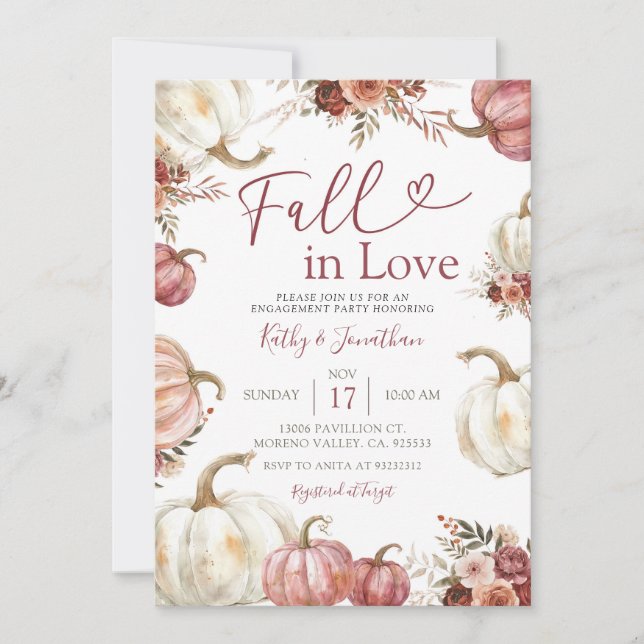 Invitation Partie d'engagement des Citrouilles floraux automn (Devant)