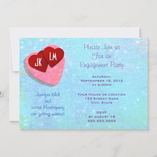 Invitation Partie d'engagement des Coeurs rose et rouge (Devant)