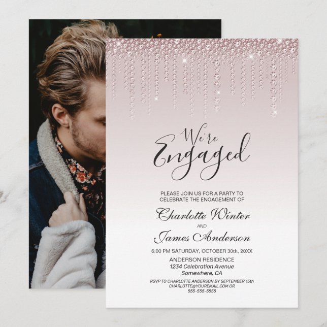 Invitation Partie d'engagement des diamants roses (Devant / Derrière)