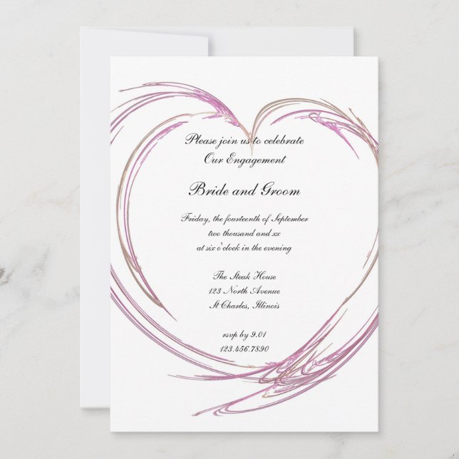 Invitation Partie d'engagement du coeur rose (Devant)