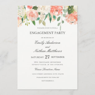 Invitation Partie d'engagement du Mariage Floral Peach Waterc