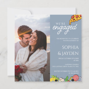 Invitation Partie d'engagement Dusty Blue PIZZA Moderne