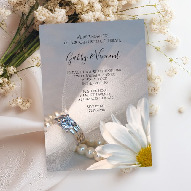 Invitation Partie d'engagement Elegance de la marguerite blan (Créateur téléchargé)