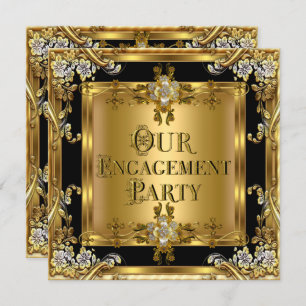 Invitation Partie d'engagement Elegant or fleuri Bijou noir 2